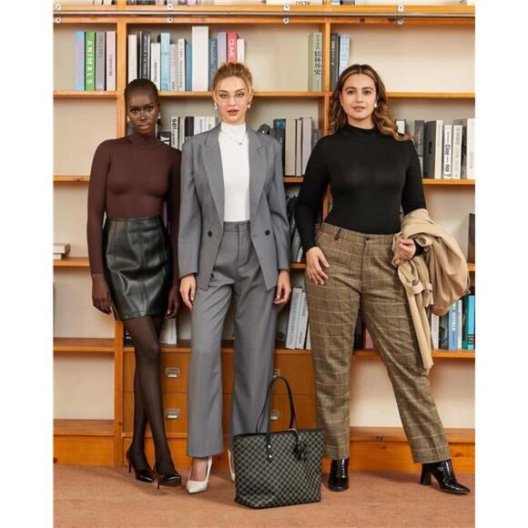 Women's Mock Turtle Neck Long Sleeve Bodysuit Jumpsuit - Picture 5 of 7